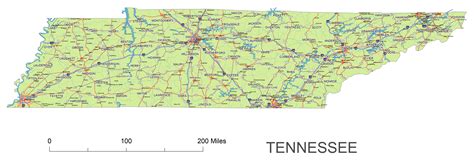 Map of Tennessee with Counties and Cities